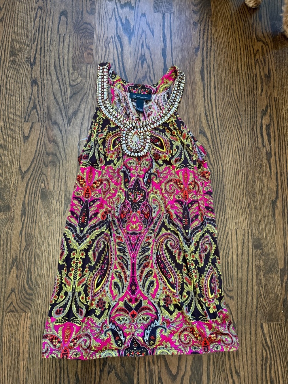 Y2K Beaded Halter Paisley Tank Top in Bright Pink & Black